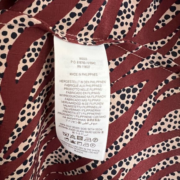 BODEN Silk Shirt, Maroon/White/Black, tiger print, S 4 - Picture 8 of 9